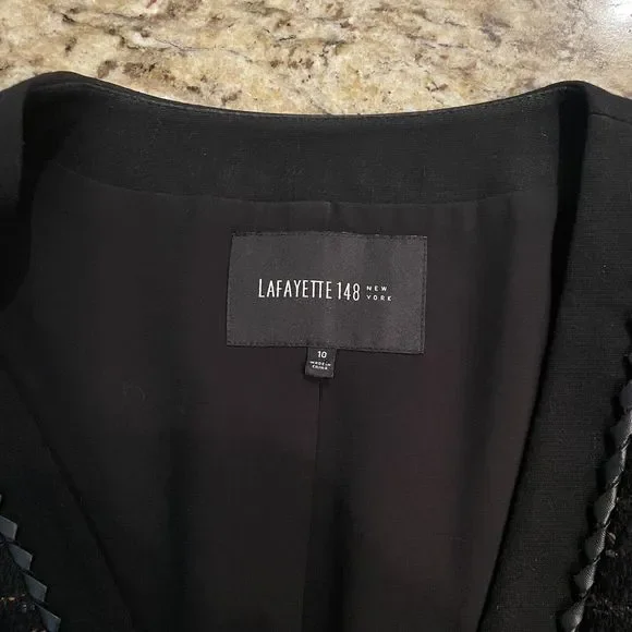 Lafayette 148 New York Black Textured Tweed Snap Up Blazer Jacket 10 Classic - Picture 7 of 10